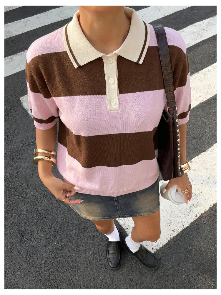 MAKEMECHIC Striped Collared Loose Sweater, view 2