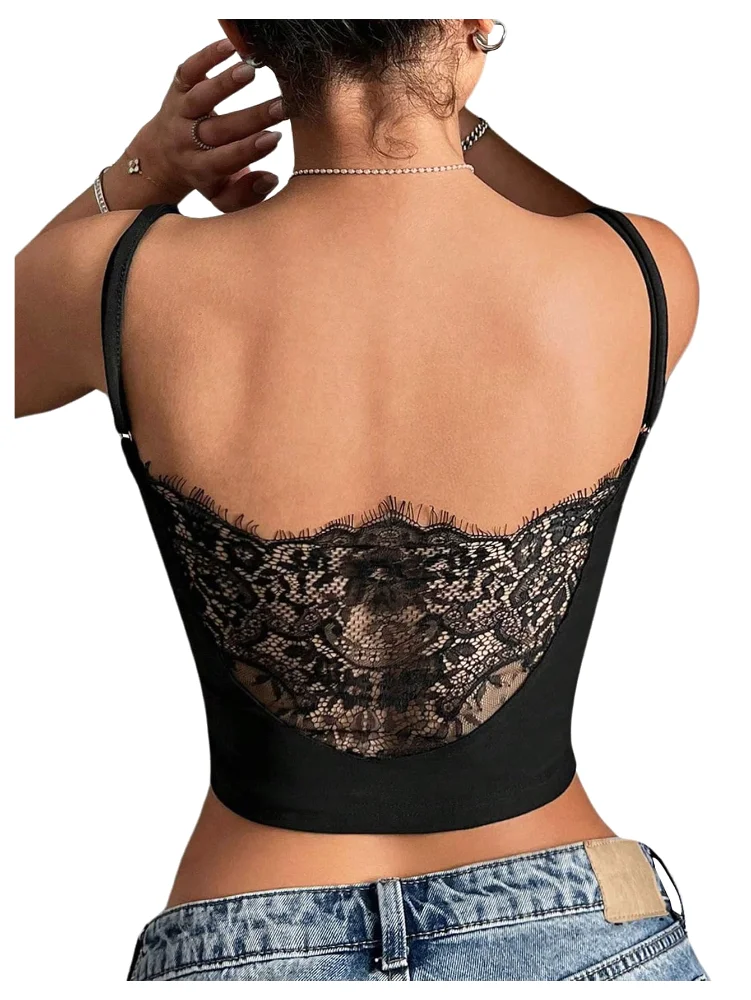 MAKEMECHIC Floral Lace Backless Crop Top