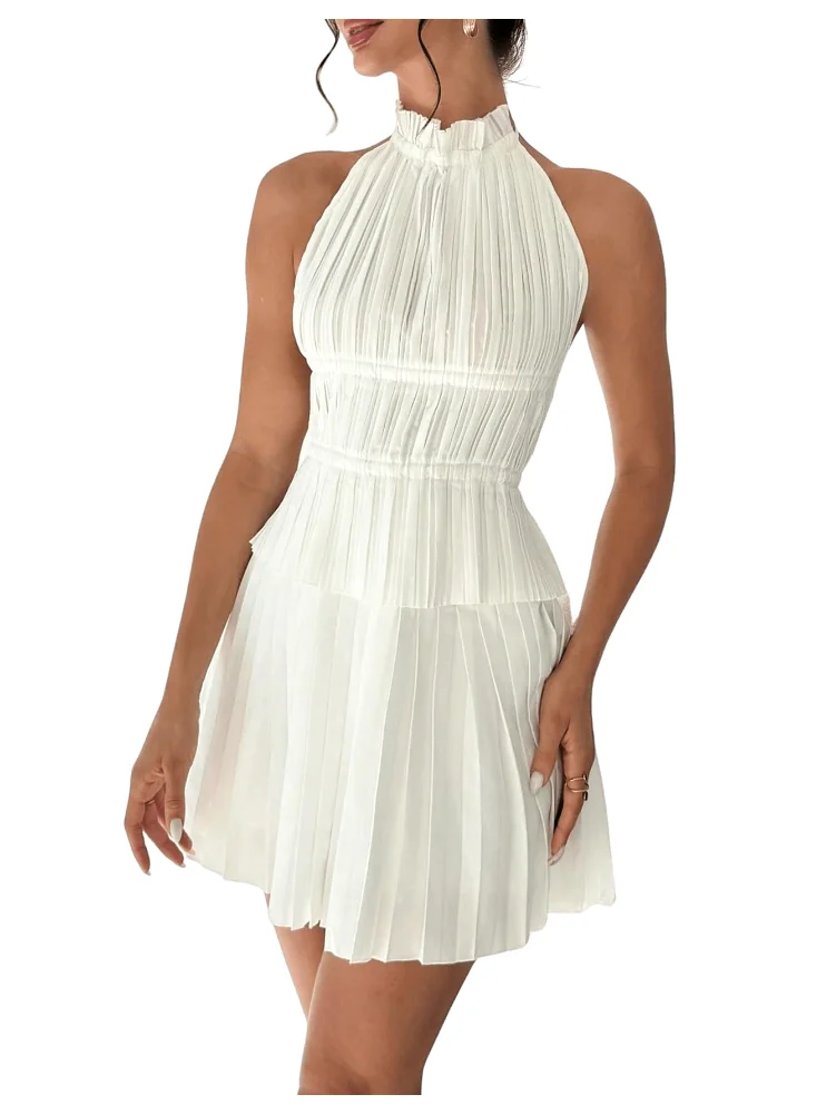 MAKEMECHIC Tie Backless Pleated Skirt Set