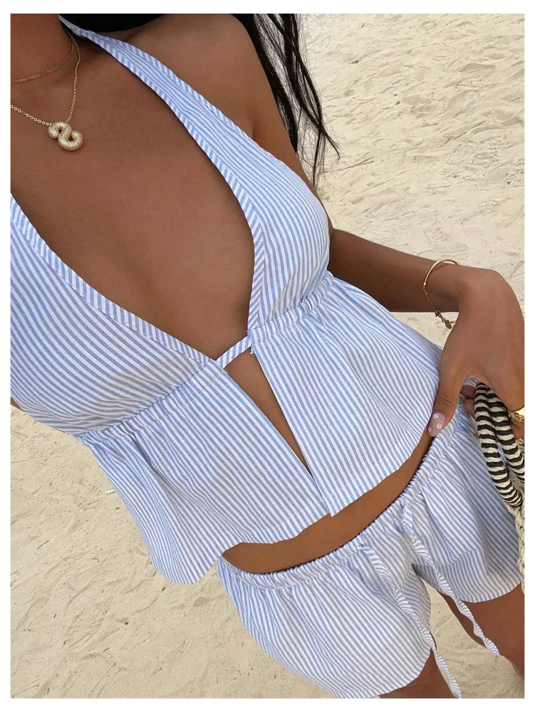 MAKEMECHIC Striped Backless Shorts Set, view 3