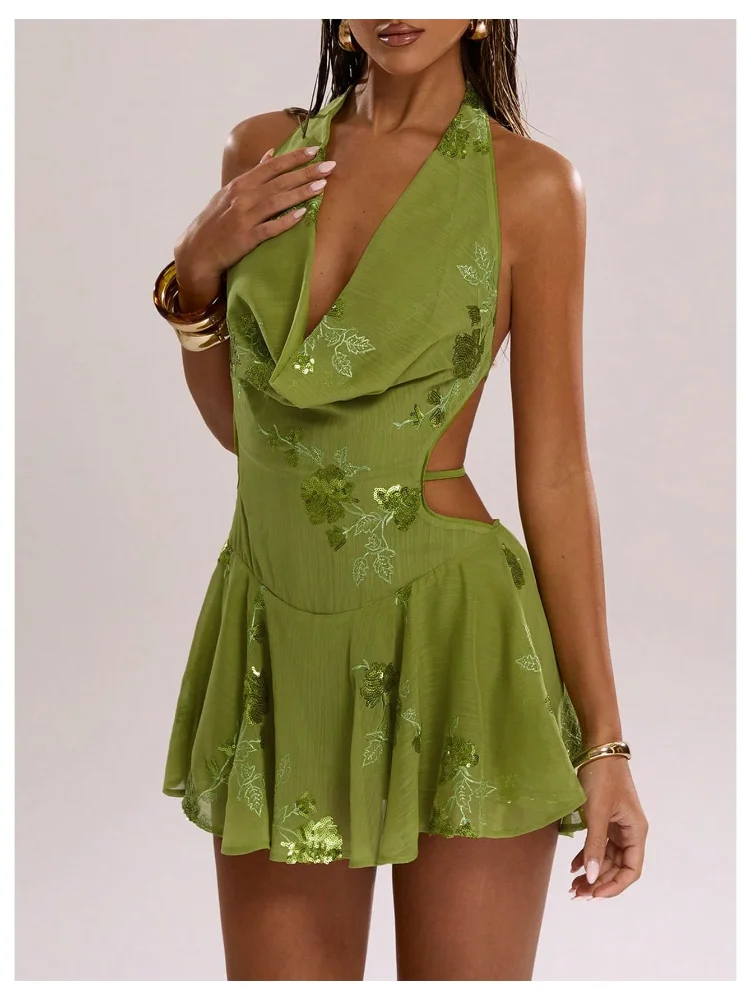 MAKEMECHIC Sequin Draped Floral Mini Dress, view 2