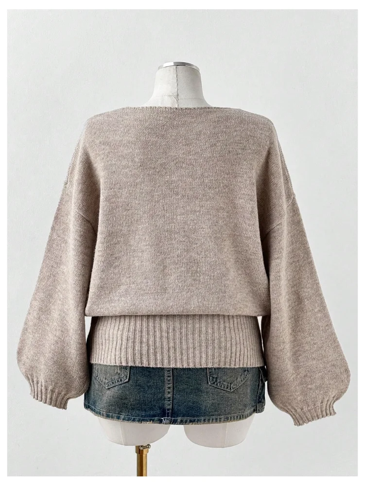 MAKEMECHIC V-Neck Lantern Sleeve Sweater, view 3