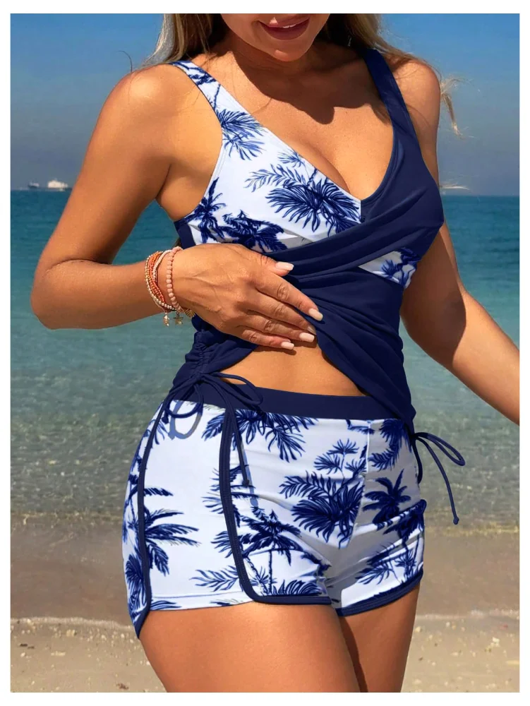 MAKEMECHIC Tropical Wrap Tummy Tankini, view 3