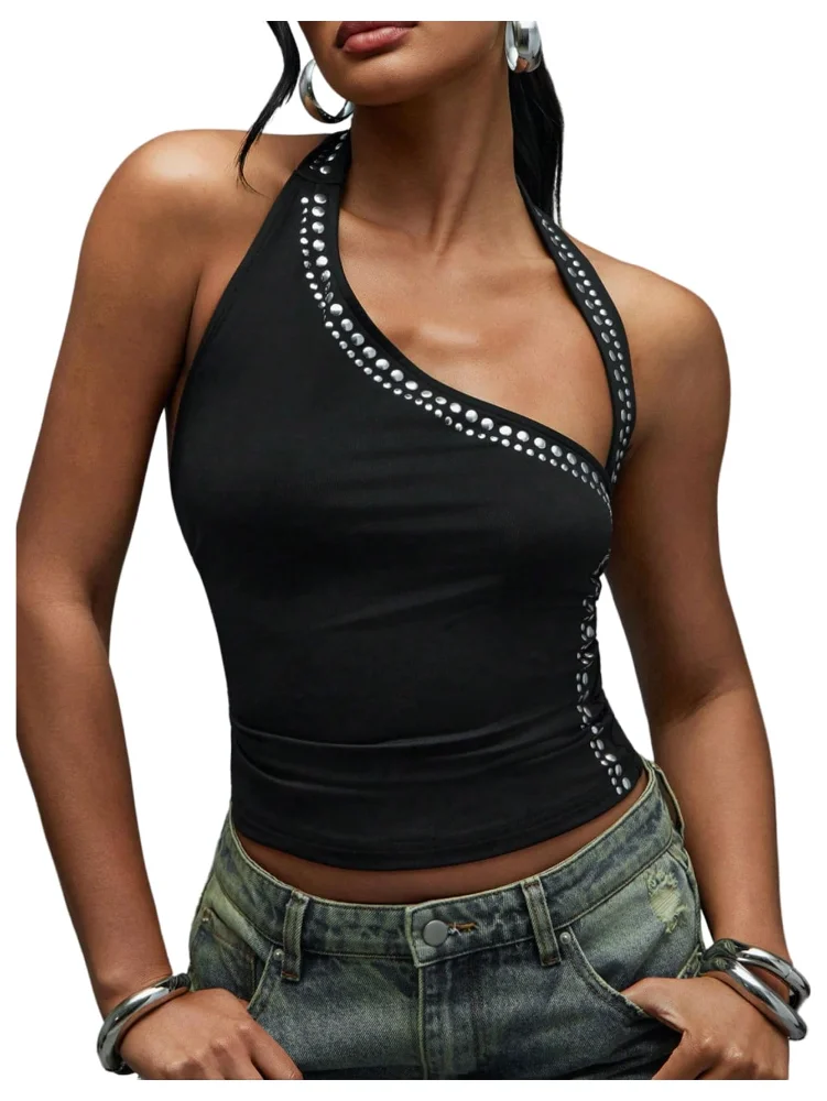 MAKEMECHIC Backless Asymmetrical Grunge Halter Top