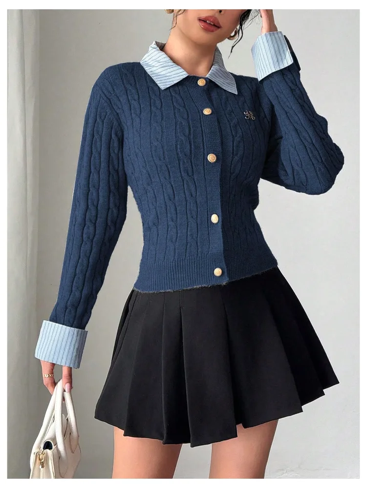 MAKEMECHIC Cropped Collared Formal Sweater, view 3