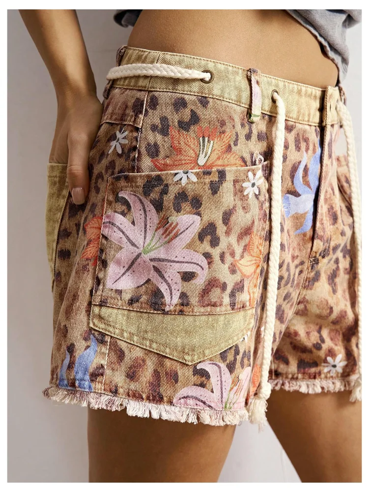 MAKEMECHIC Floral Cheetah Print Denim Jeans, view 2