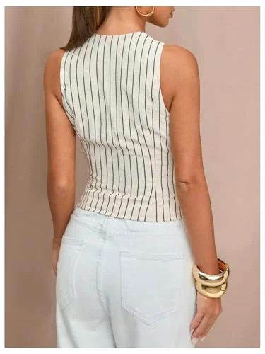 MAKEMECHIC Cut Out Striped Sleeveless Tank Top, view 3
