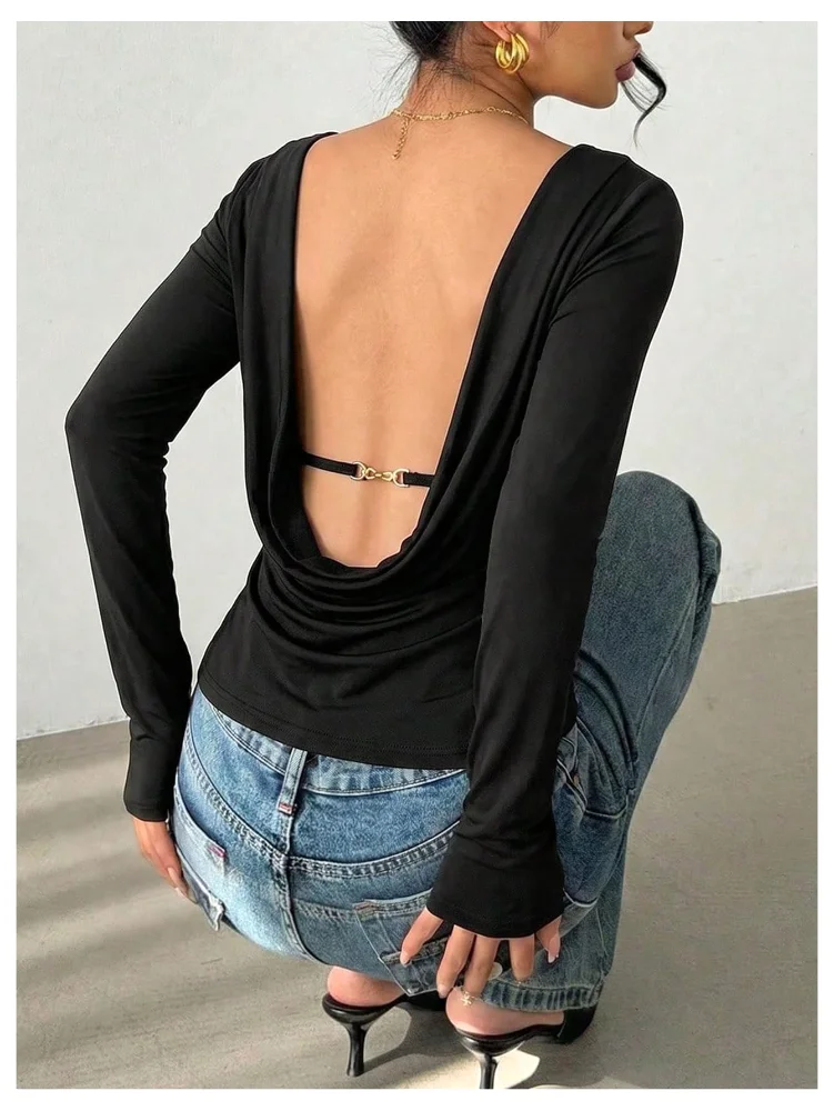 MAKEMECHIC Backless Draped T Shirt, view 3