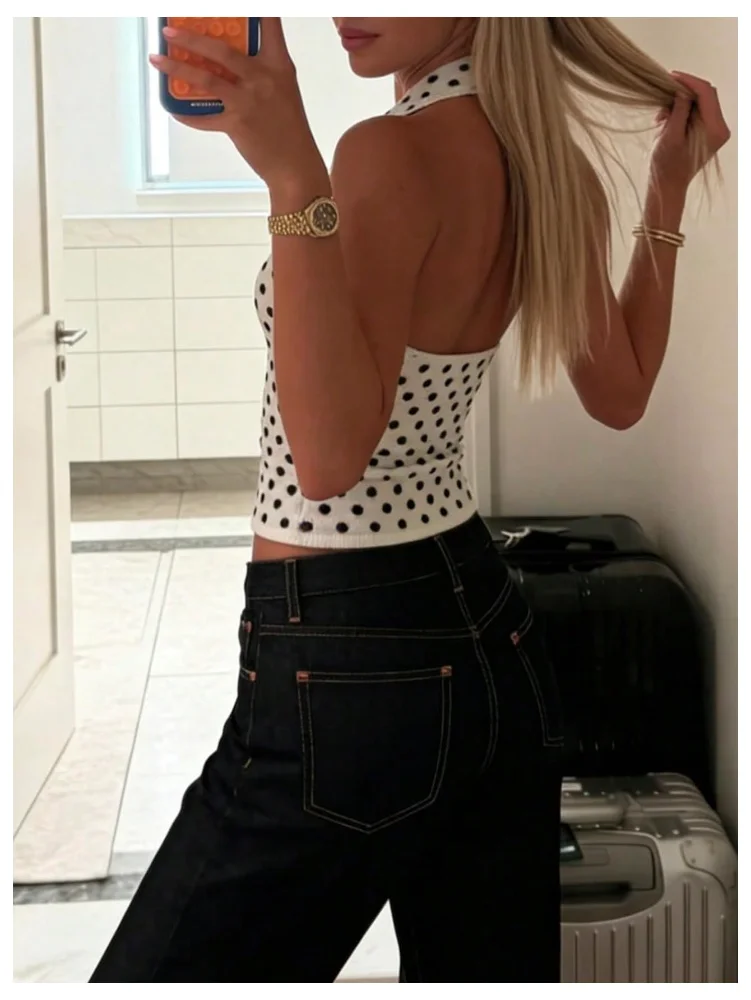 MAKEMECHIC Polka Dot Crop Knit Sweater, view 3