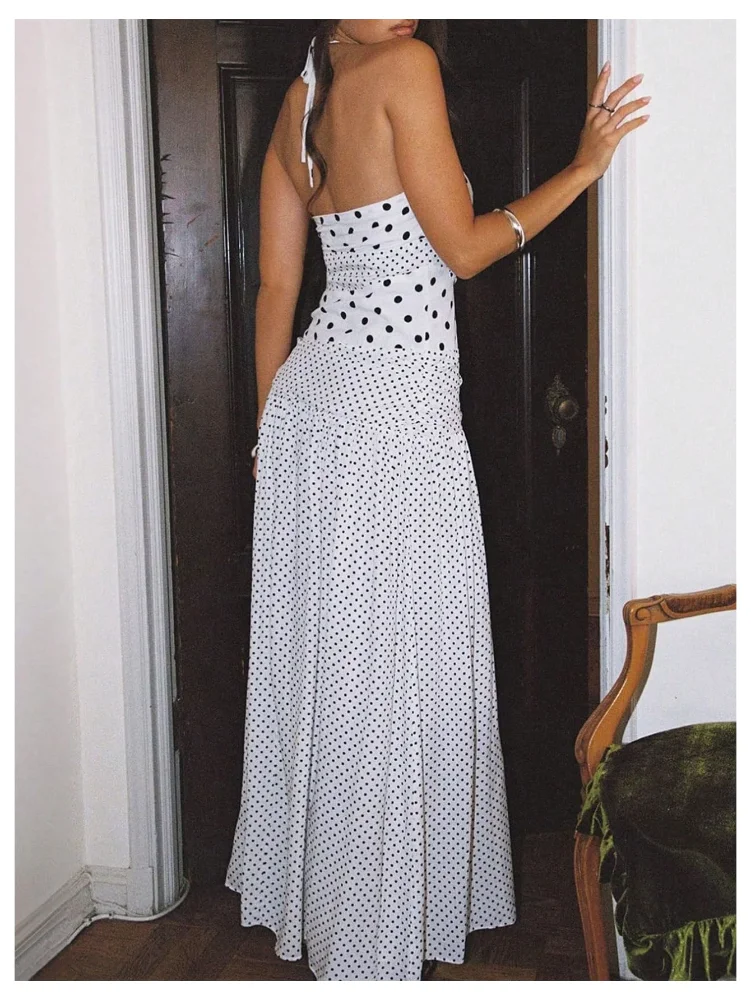 MAKEMECHIC Polka Dot Tie Backless Maxi Dress, view 2