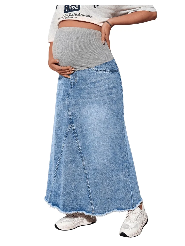 MAKEMECHIC High Waist Denim Jean Maternity Maxi Skirt
