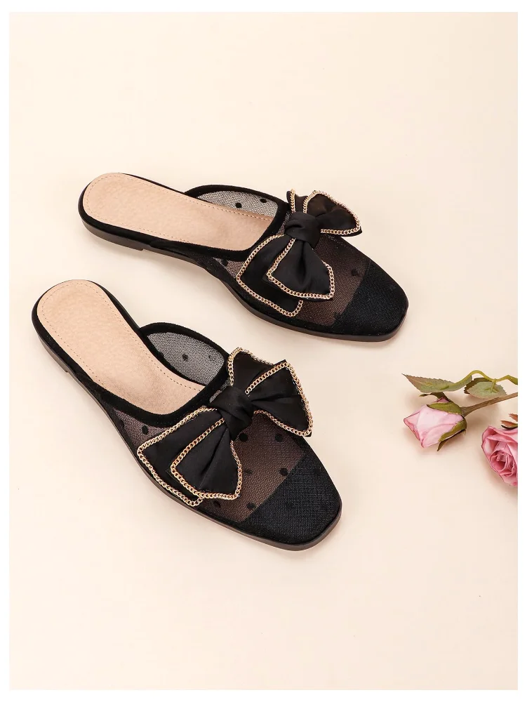MAKEMECHIC Bow Mesh Mules Flats, view 3