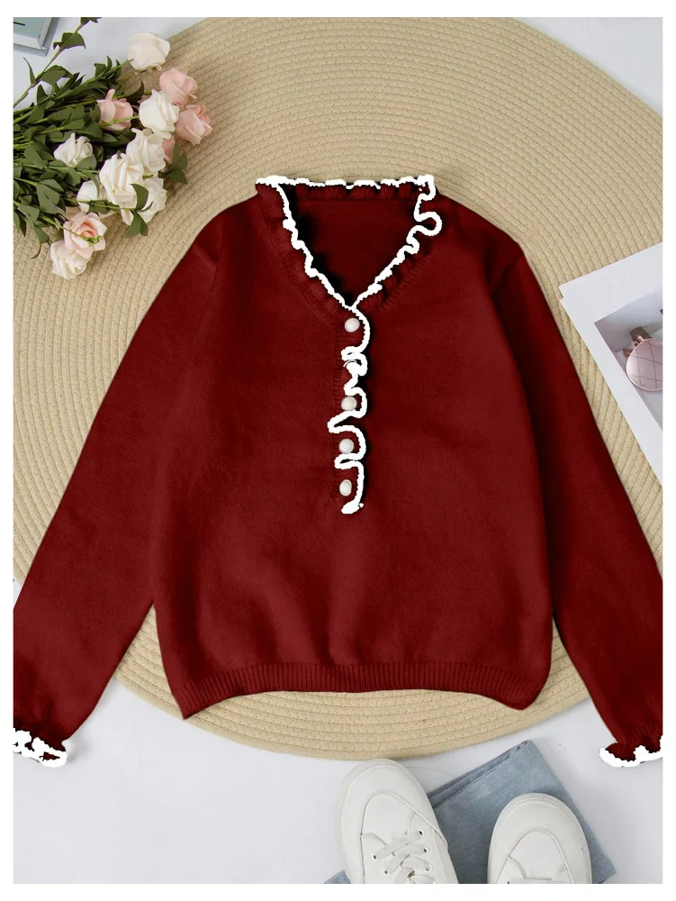 MAKEMECHIC Long Sleeve Ruffle Knit Sweater, view 3