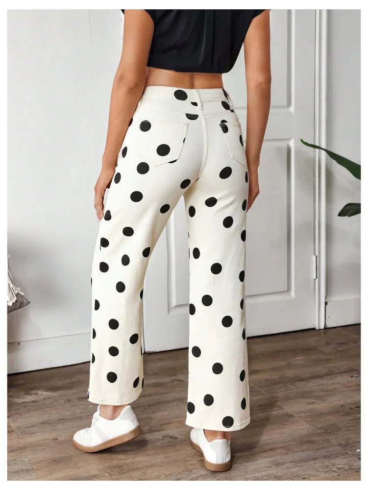 MAKEMECHIC Polka Dot Straight Leg Denim Jeans, view 3