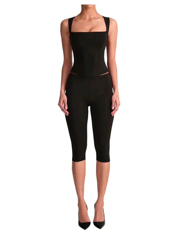 MAKEMECHIC Workout Square Neck Capri Two-Piece Set