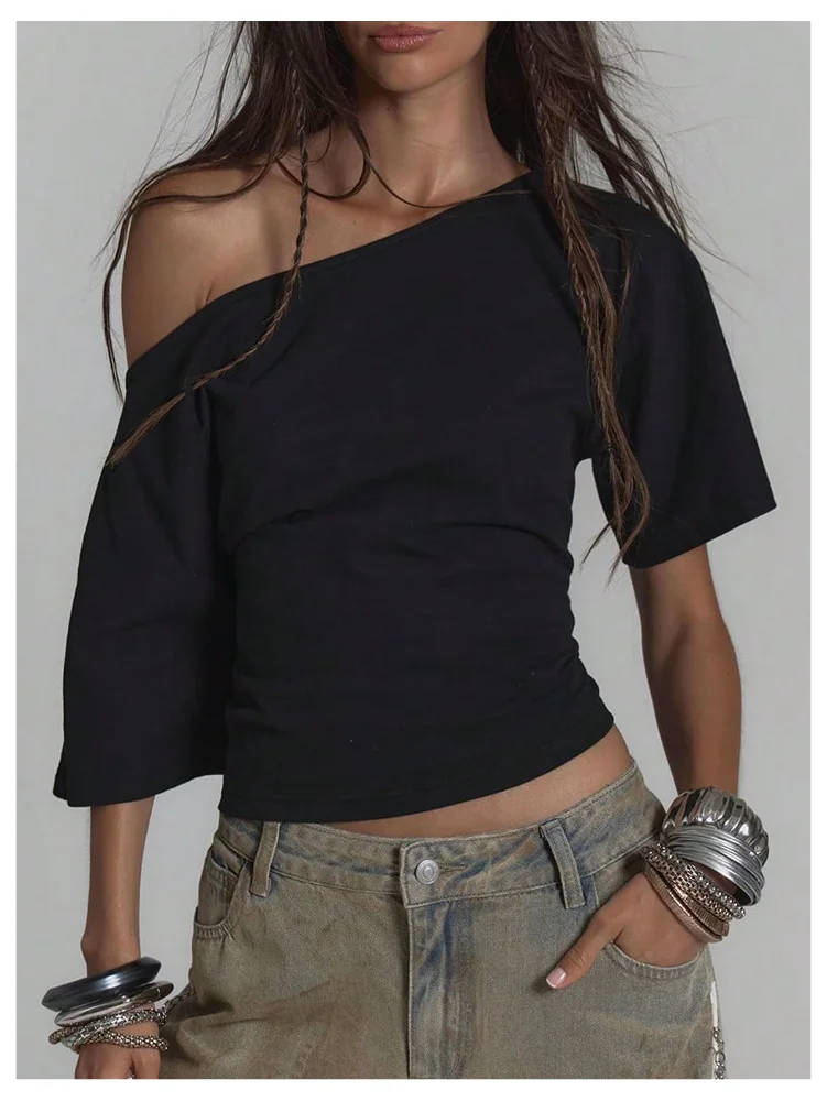 MAKEMECHIC Off The Shoulder Chain Backless Crop Top, view 2