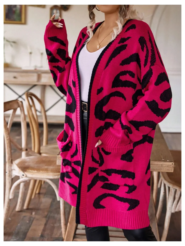 MAKEMECHIC Cheetah Print Long Open Cardigan, view 3
