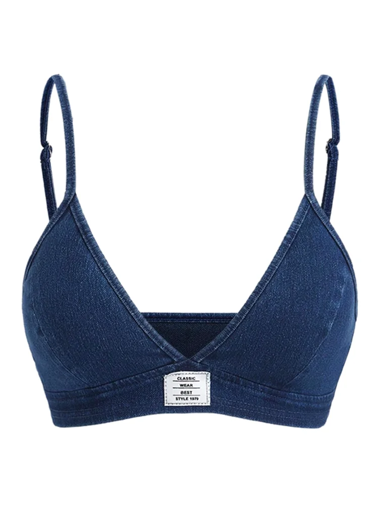MAKEMECHIC Denim Spaghetti Strap Crop Top
