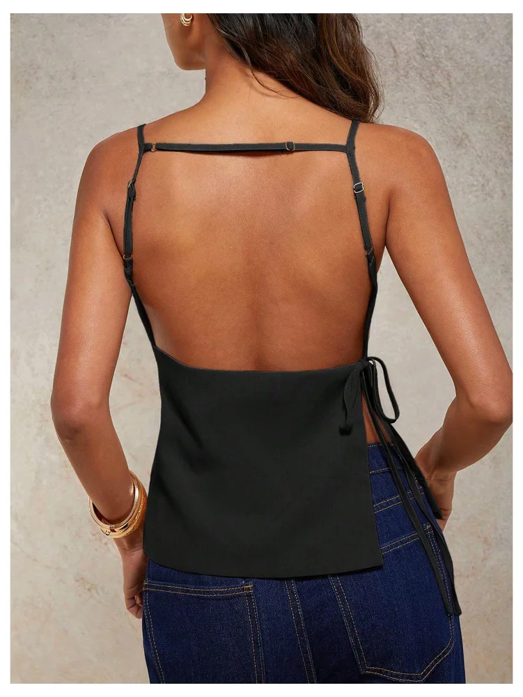 MAKEMECHIC Backless Halter Top in Black, view 3
