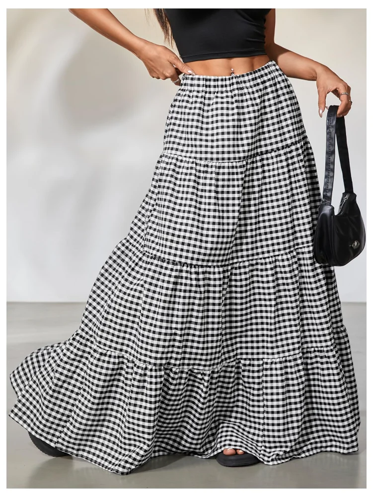 MAKEMECHIC Floral Plaid Ruffle Maxi Skirt, view 3