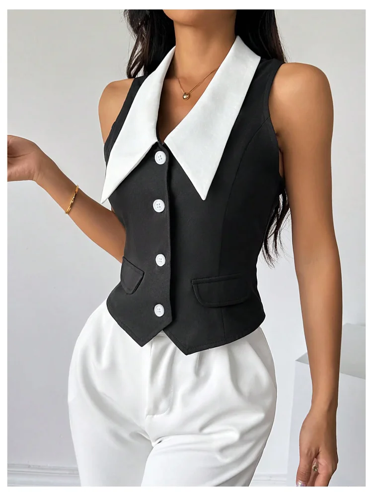 MAKEMECHIC Colorblock Button Down Sleeveless Jacket, view 2