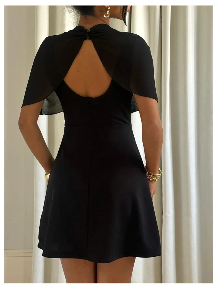 MAKEMECHIC Draped Mock Neck Cape Mini Dress, view 3