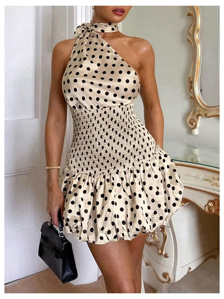 MAKEMECHIC Polka Dot Bubble Shirred Mini Dress, view 3