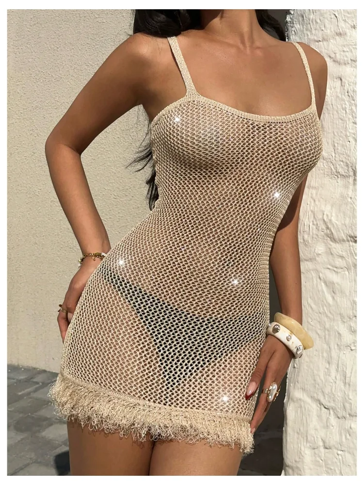 MAKEMECHIC Hollow Fringe Mini Beach Cover-Up, view 2