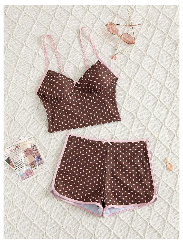 MAKEMECHIC Polka Dot High Waisted Boyshorts Tankini, view 3