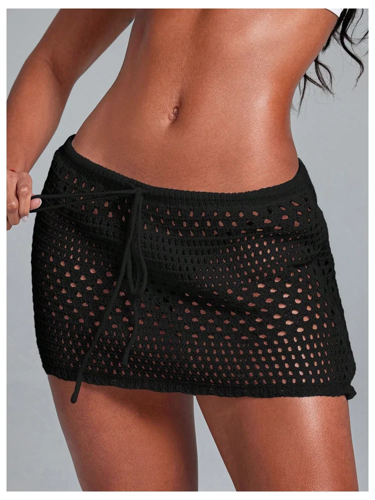MAKEMECHIC Crochet Mini Drawstring Beach Cover-Up, view 2