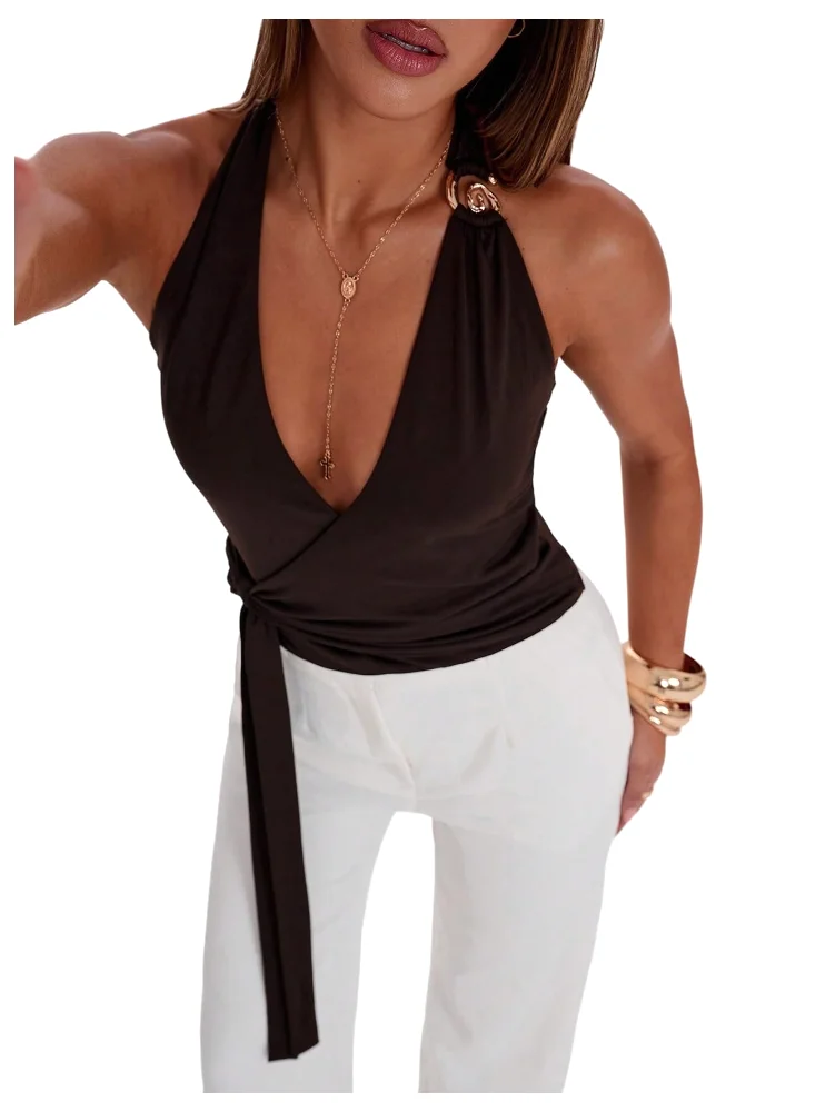 MAKEMECHIC Wrap Tie Backless Halter Top