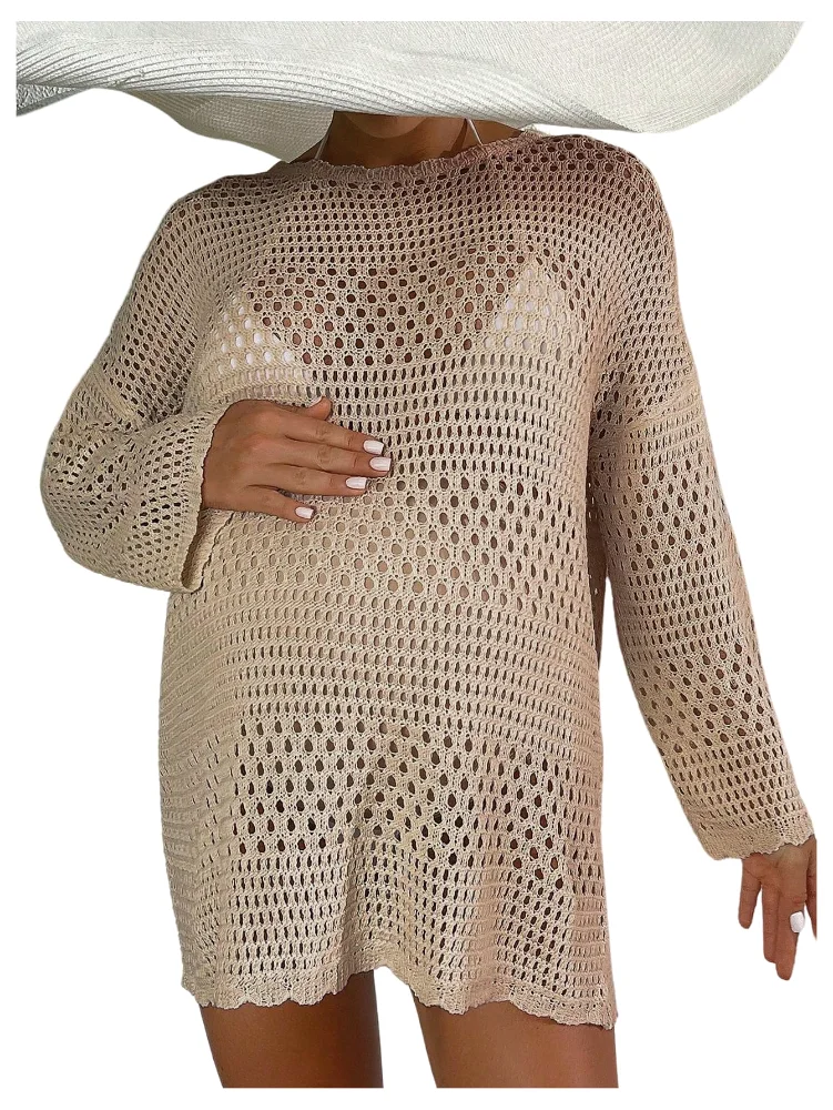 MAKEMECHIC Crochet Mini Maternity Beach Cover-Up