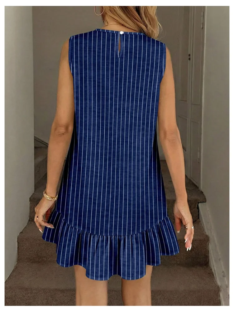 MAKEMECHIC Striped Sleeveless Ruffle Mini Dress, view 3