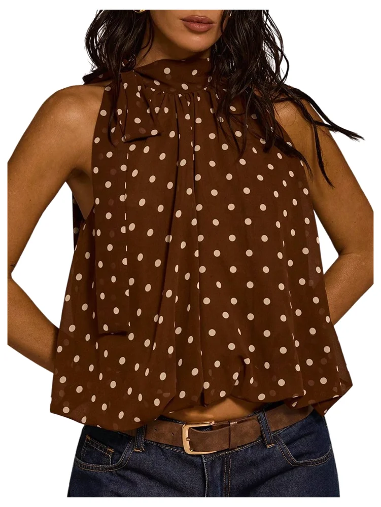 MAKEMECHIC Polka Dot Bubble Tie Halter Top