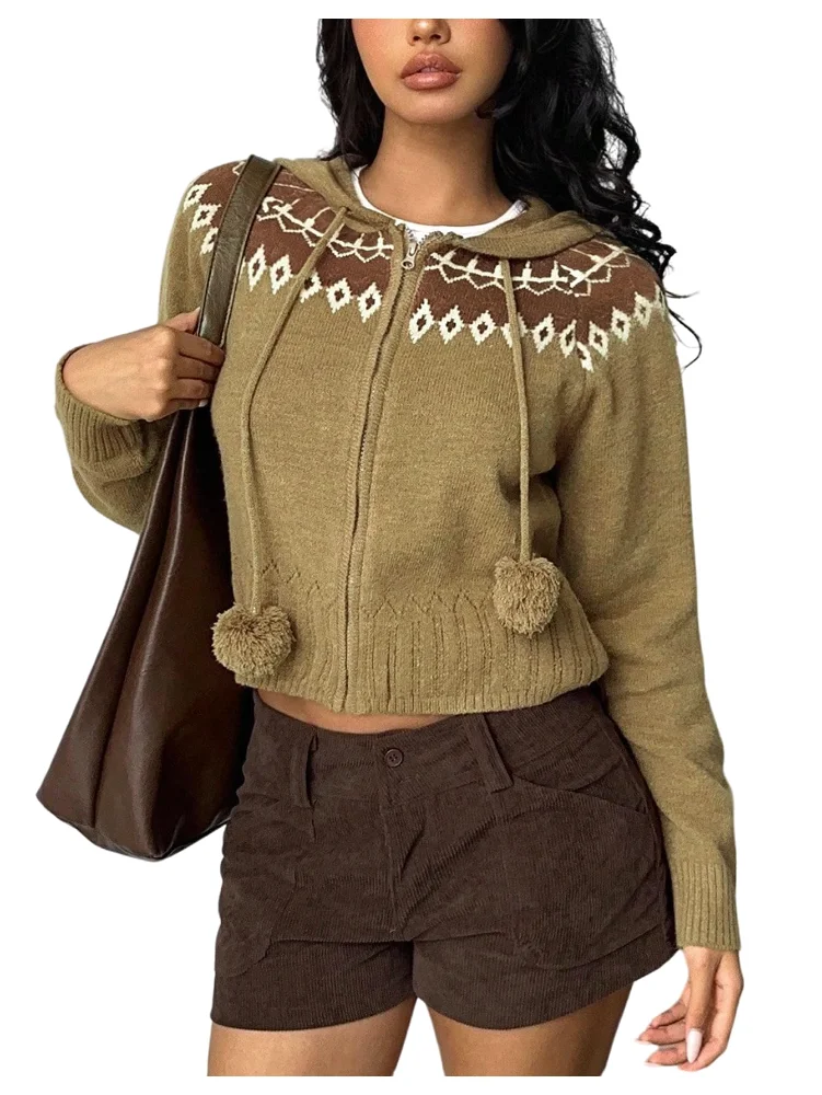 MAKEMECHIC Fair Isle Hooded Cardigan