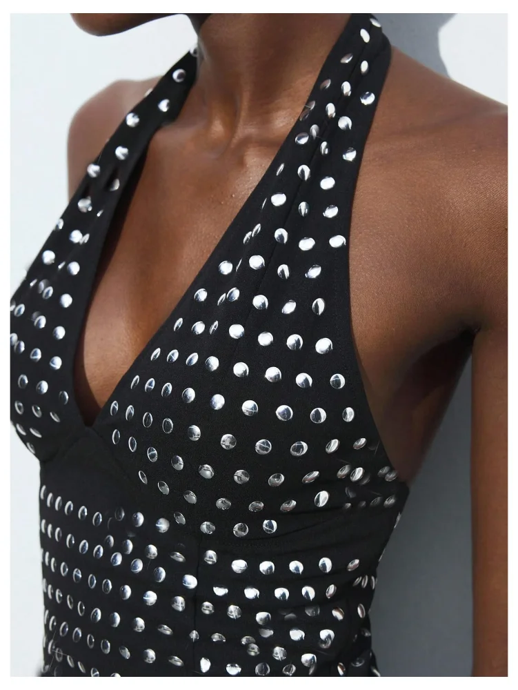 MAKEMECHIC Studded Deep V-Neck Halter Top, view 2