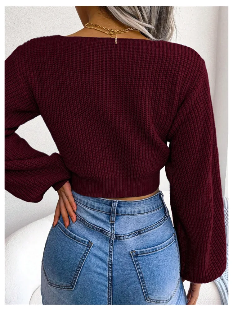 MAKEMECHIC Deep V-Neck Cropped Sweater, view 3
