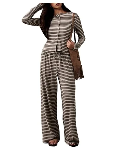 MAKEMECHIC Striped Button Down Pants Set