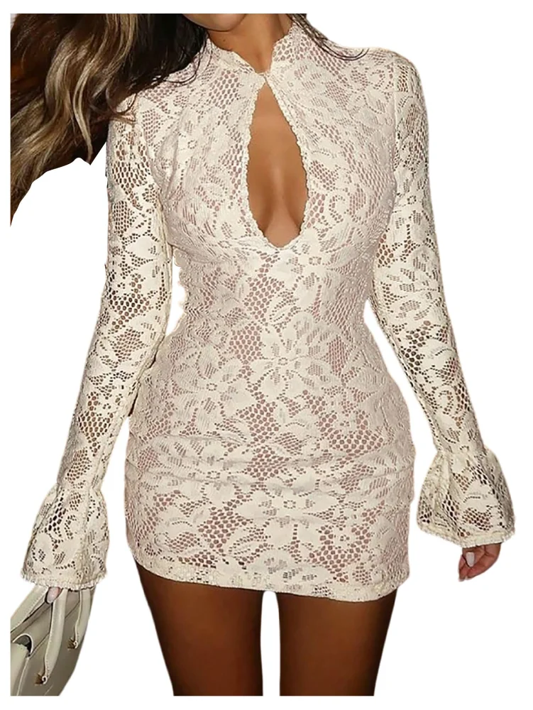 MAKEMECHIC Lace Bodycon Mesh Dress