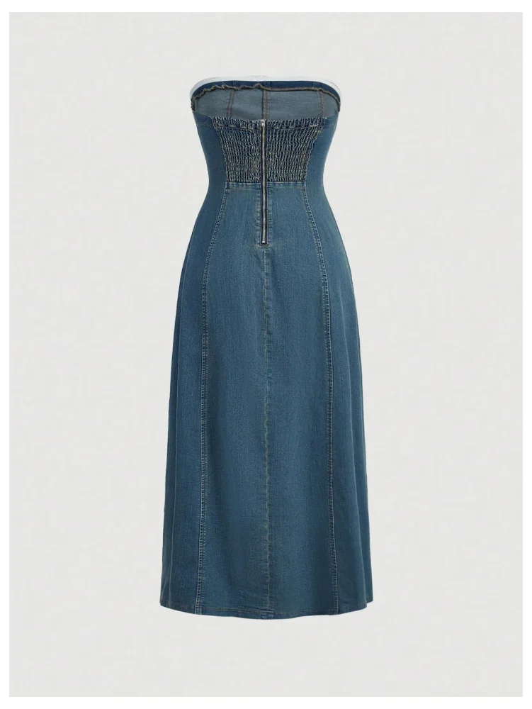 MAKEMECHIC Denim Tube Sleeveless Dress, view 2