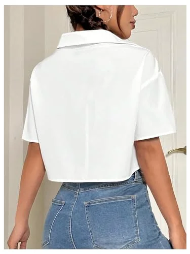 MAKEMECHIC Cropped Button Up Short Sleeve Shorts, view 2