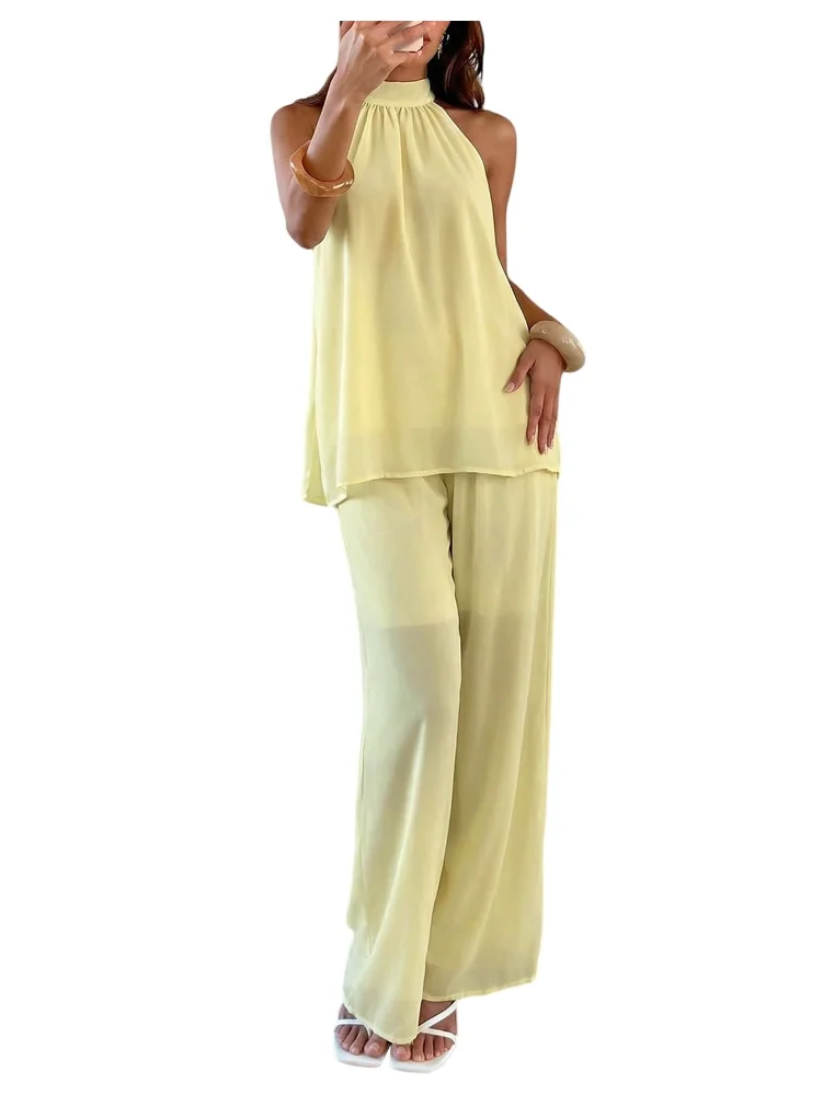 MAKEMECHIC Wide Leg Two-Piece Set