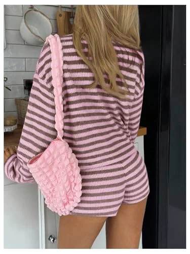 MAKEMECHIC Striped Shorts Set, crew neck, view 3