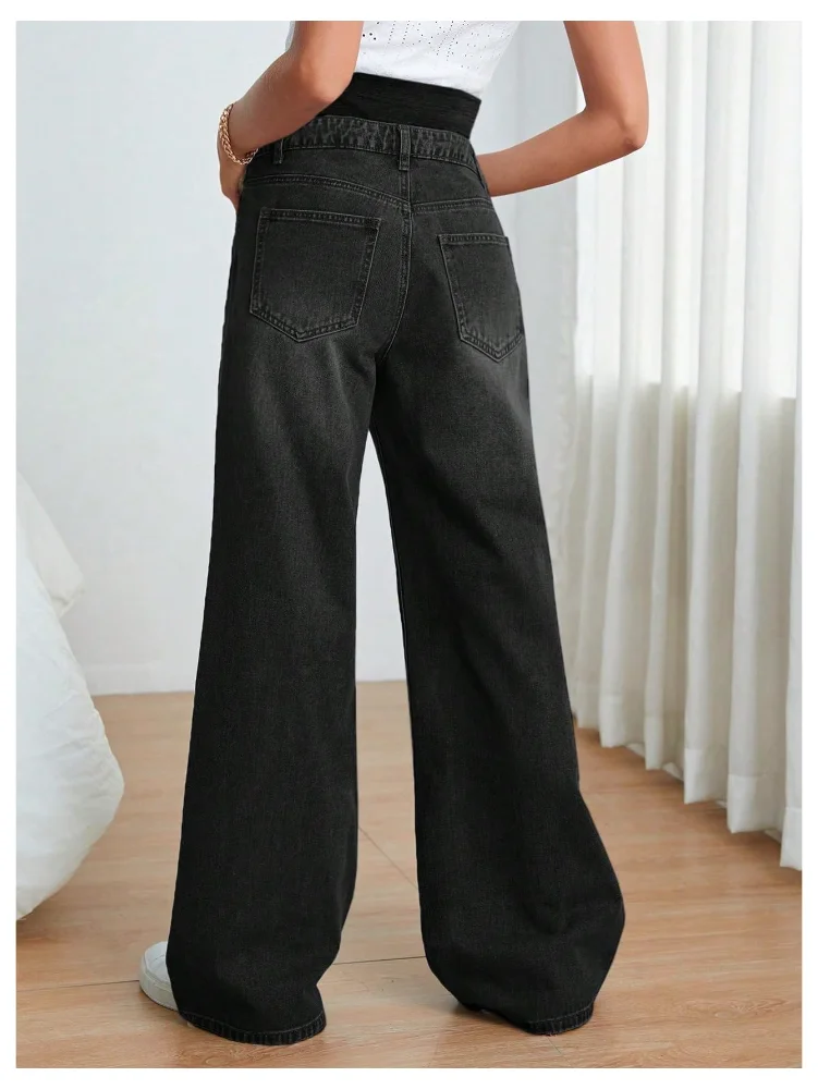 MAKEMECHIC High Waisted Straight Leg Denim Maternity Jeans, view 3