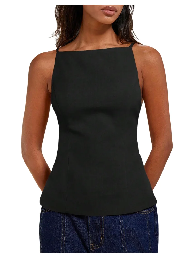 MAKEMECHIC Backless Halter Top in Black