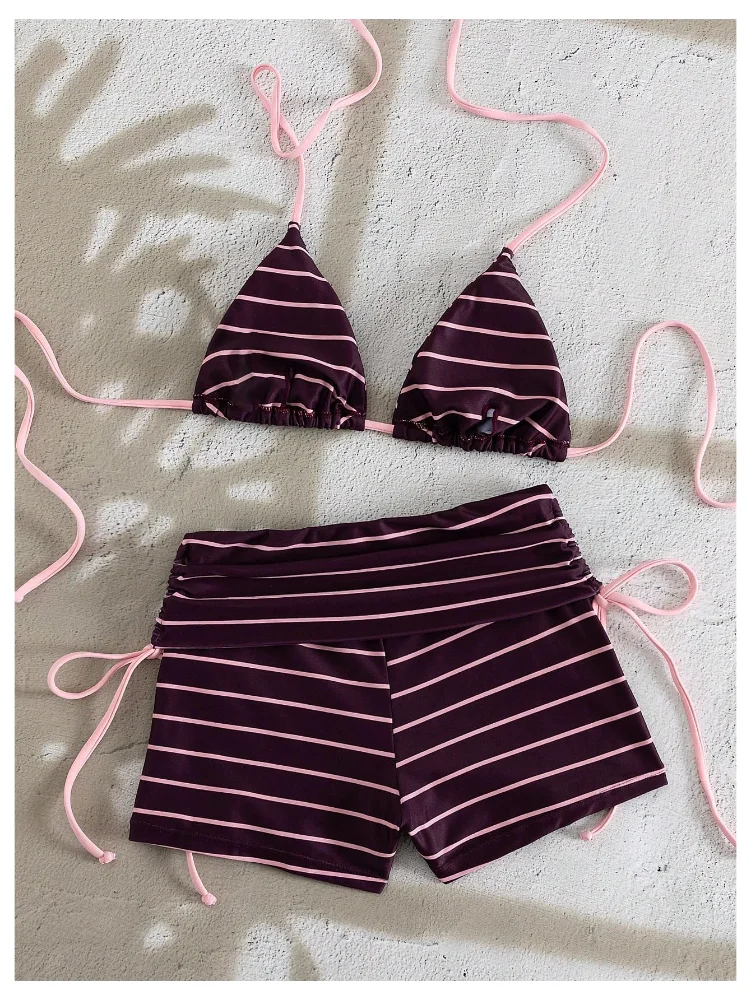 MAKEMECHIC Striped Boyshort Bikini Set, view 3