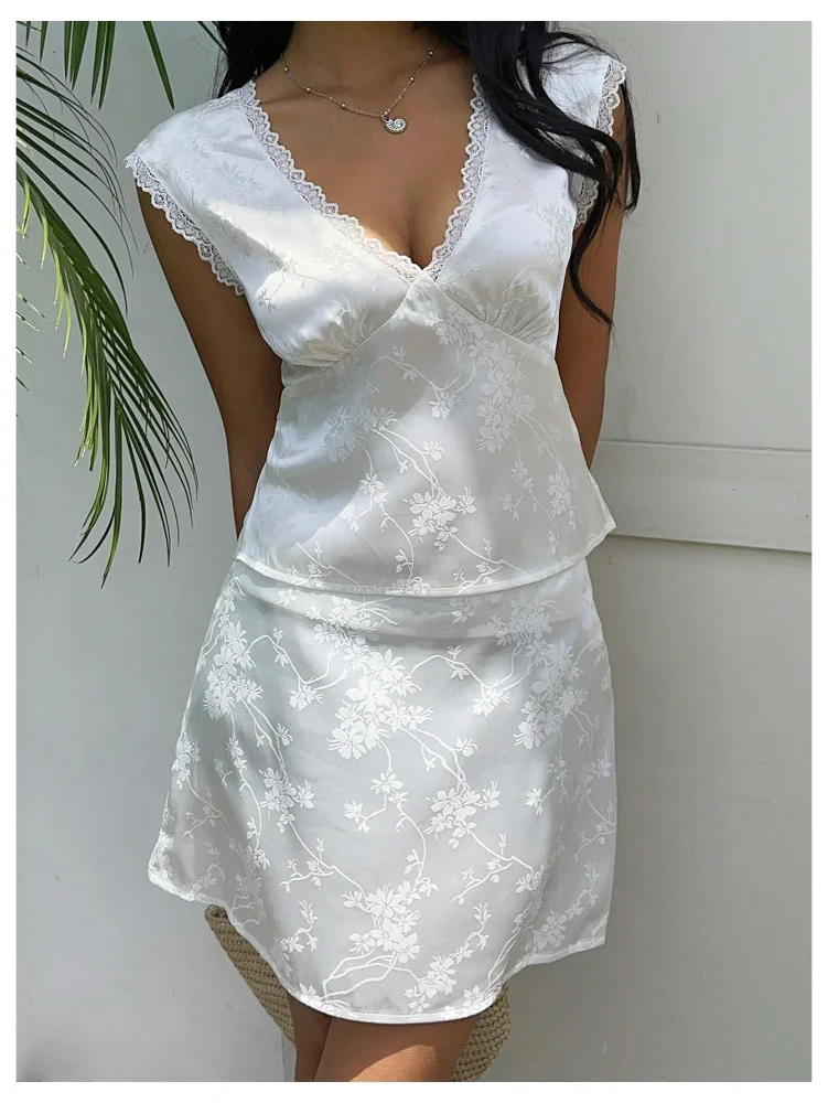MAKEMECHIC Satin Lace Mini Two-Piece Set, view 3