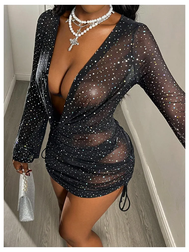 MAKEMECHIC Sequin Sheer Mini Beach Cover-Up, view 2