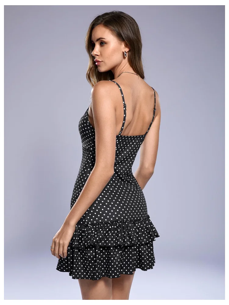 MAKEMECHIC Lace Ruffle Polka Dot Mini Dress, view 2