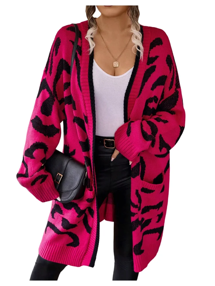 MAKEMECHIC Cheetah Print Long Open Cardigan
